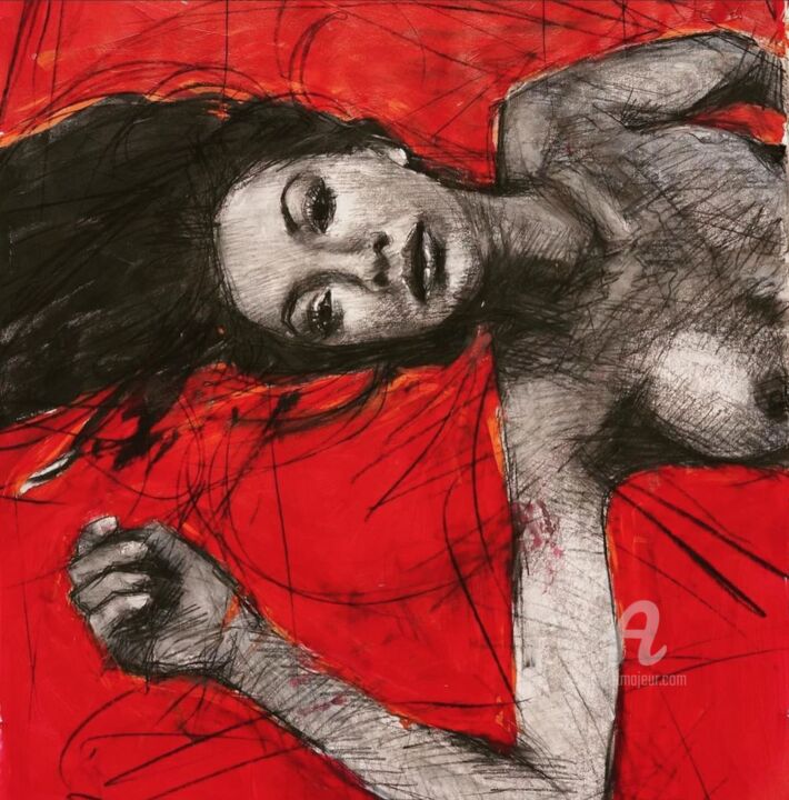 Pittura intitolato "Resting nude 3" da Alex Buzunov, Opera d'arte originale, Grafite