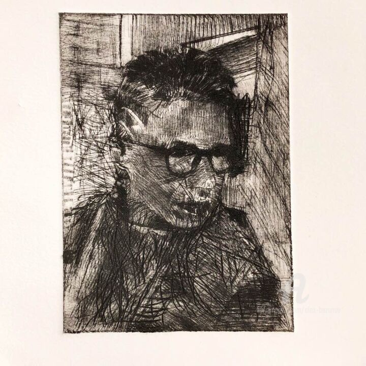Printmaking titled "Portrait of a man." by Alex Buzunov, Original Artwork, Etching