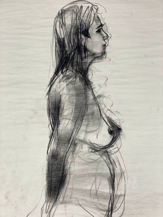 Drawing titled "Beauty in charcoal" by Alex Buzunov, Original Artwork, Charcoal