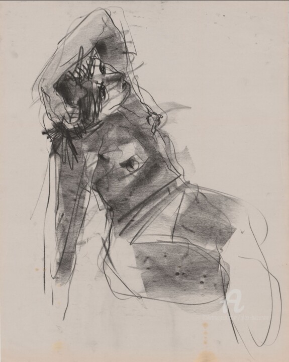 Disegno intitolato "Sitting model" da Alex Buzunov, Opera d'arte originale, Carbone