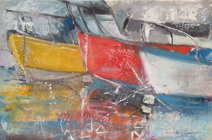 Painting titled "Barcos" by Alex Delaterra, Original Artwork, Acrylic