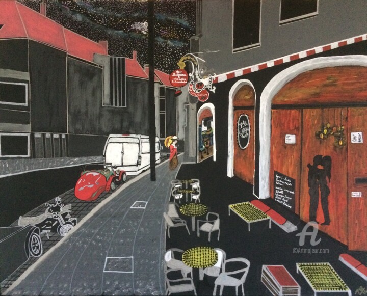 Painting titled "Gute alte Bar mit M…" by Alex Gräf (AxWxG), Original Artwork, Acrylic