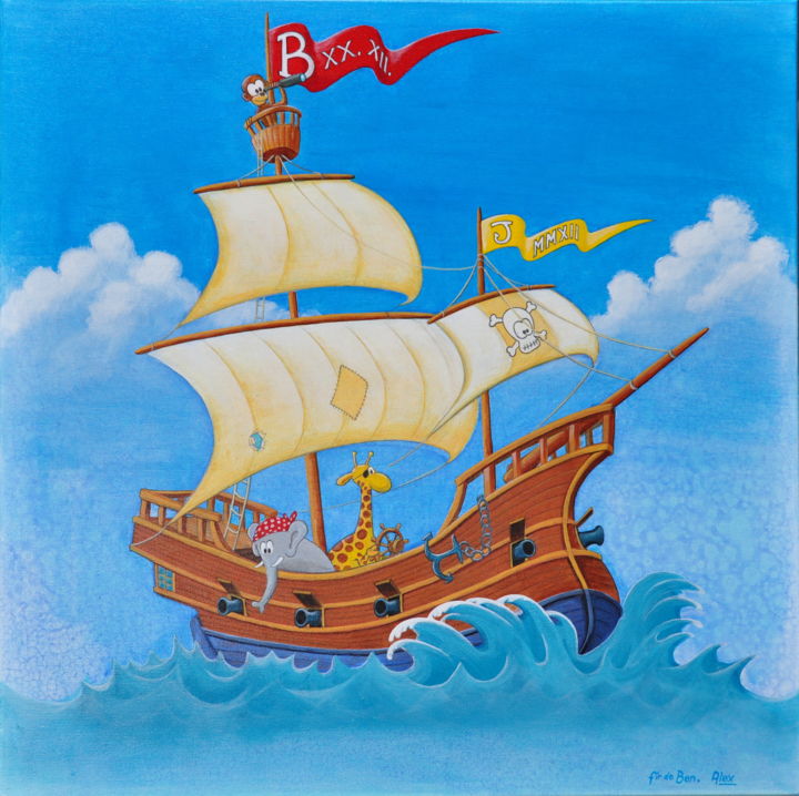 Peinture intitulée "little-pirates-60x6…" par Alex Joseph, Œuvre d'art originale, Acrylique