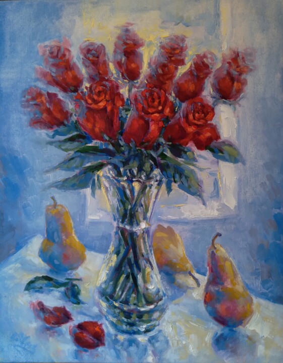Painting titled "Morning Bouquet" by Alex Klas, Original Artwork, Oil Mounted on Wood Stretcher frame