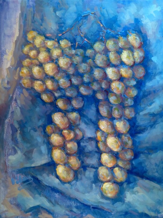 Painting titled "Bunch of Grapes - II" by Alex Klas, Original Artwork, Oil Mounted on Wood Stretcher frame