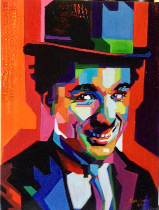 Painting titled "Charlie Chaplin" by Alex Loreci, Original Artwork, Acrylic