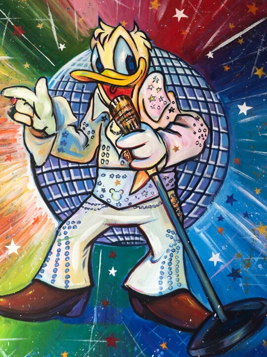 Painting titled "Donald as Elvis Pre…" by Alex Loreci, Original Artwork, Acrylic