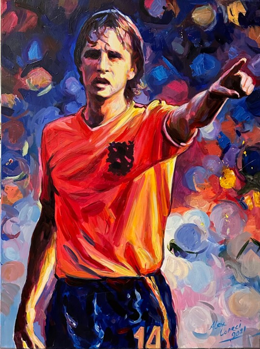 Painting titled "Johan Cruijff - nr 4" by Alex Loreci, Original Artwork, Acrylic