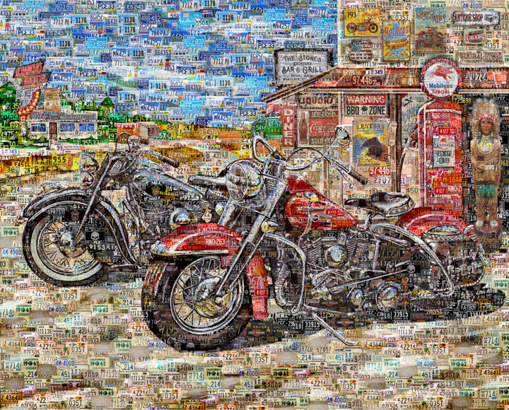 Collages titled "Two Harley Bikes Co…" by Alex Loskutov, Original Artwork, Digital Print