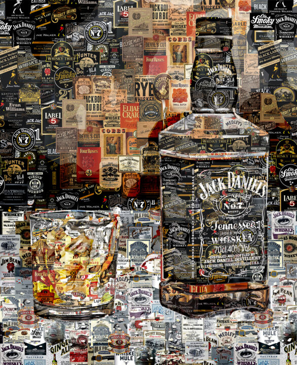 Collages intitolato "Whiskey Glass Jack…" da Alex Loskutov, Opera d'arte originale, Collages