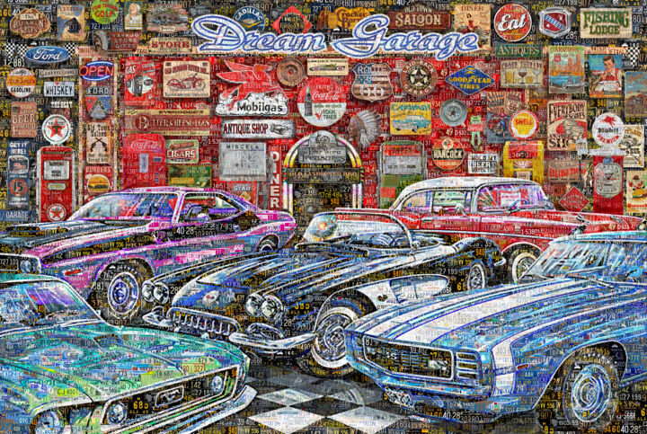 Collages getiteld "Dream Garage Collag…" door Alex Loskutov, Origineel Kunstwerk, Collages