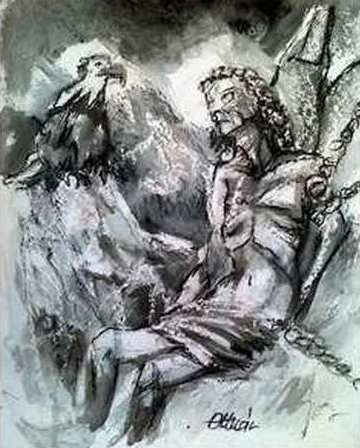 Painting titled "Prometheus" by Alex Ottmár, Original Artwork, Watercolor