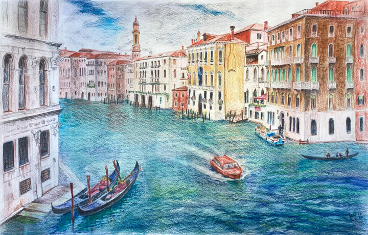 Dessin intitulée "Venice. Italy - lan…" par Alex Vainova, Œuvre d'art originale, Conté