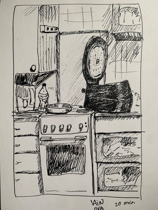 Dessin intitulée "kitchen. 20 min ske…" par Alex Vainova, Œuvre d'art originale, Encre