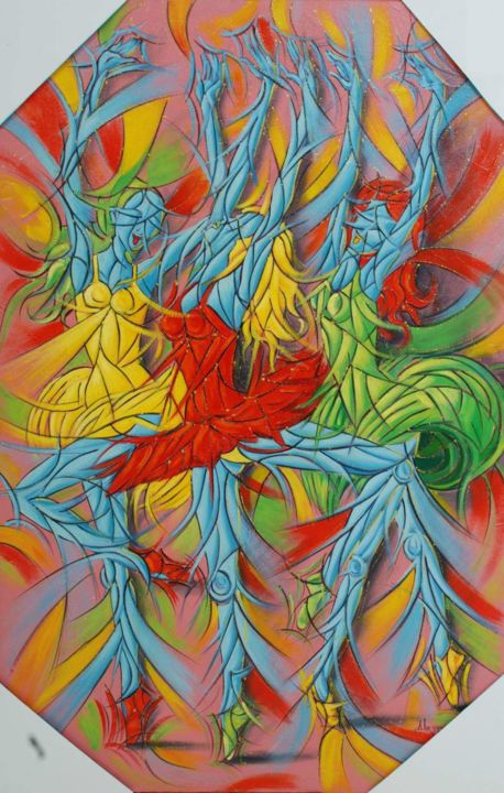 Malerei mit dem Titel "Danceras Del Tropico" von Alex Gracia, Original-Kunstwerk, Öl