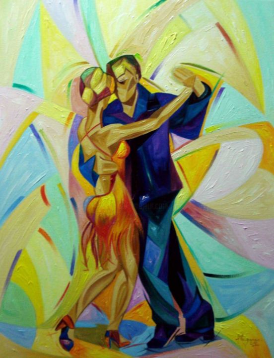 Painting titled "Bailadores De Bacha…" by Alex Gracia, Original Artwork, Oil