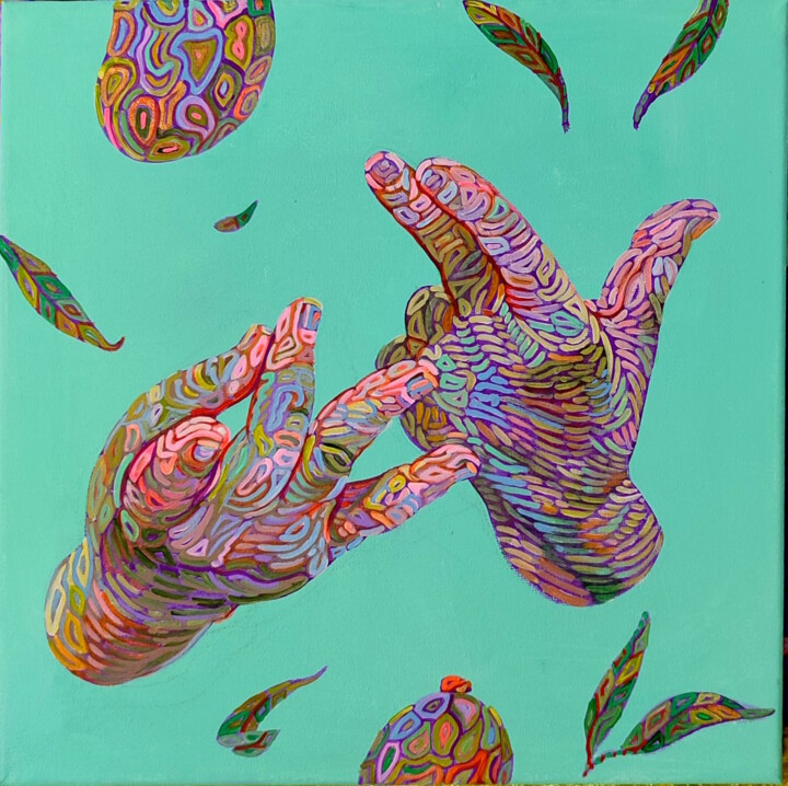 Pintura titulada "Hands (turquoise ba…" por Alexandra Finkelchtein, Obra de arte original, Acrílico