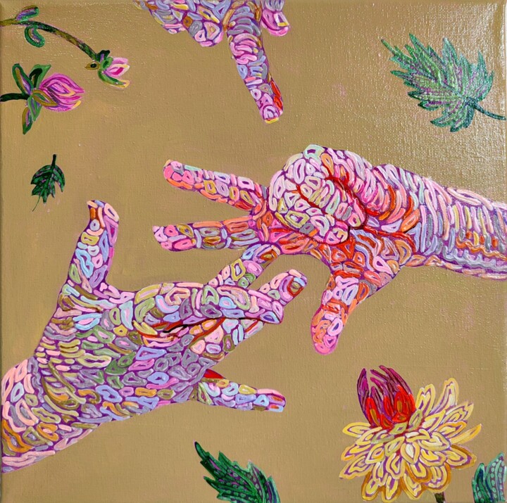 「Hands n Ocher」というタイトルの絵画 Alexandra Finkelchteinによって, オリジナルのアートワーク, アクリル