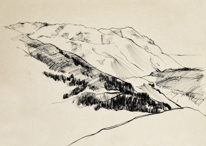 Drawing titled "Highlands" by Alexander Babayan, Original Artwork, Ink