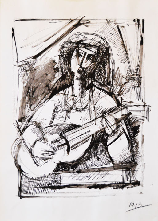 Drawing titled "Music" by Alexander Babayan, Original Artwork, Ink