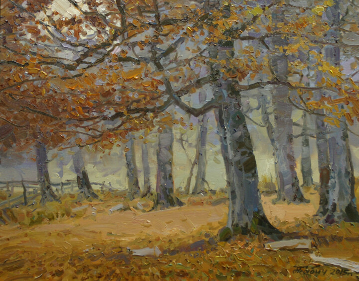 Painting titled "Beech. Last leaves" by Alexander Babich, Original Artwork, Oil