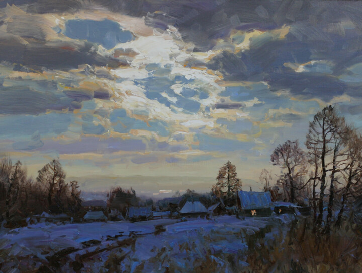Pittura intitolato "Evening sky" da Alexander Babich, Opera d'arte originale, Olio