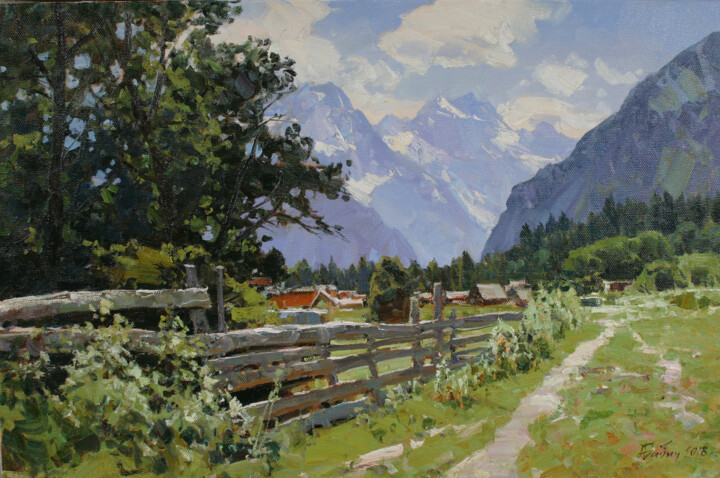 Pintura intitulada "Summer day in Arkhyz" por Alexander Babich, Obras de arte originais, Óleo