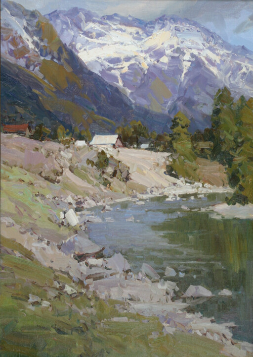 Painting titled "The river Zelenchuk…" by Alexander Babich, Original Artwork, Oil