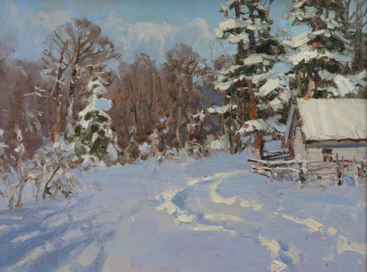 Painting titled "Солнечная зима" by Alexander Babich, Original Artwork, Oil