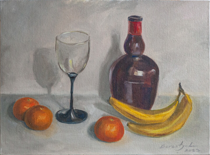 Pittura intitolato "Etude with bananas" da Alexander Berestyuk, Opera d'arte originale, Olio Montato su Cartone