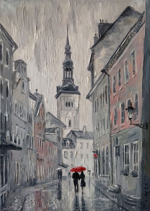 Painting titled "A street of old Tal…" by Aleksandr Bolotov, Original Artwork, Oil