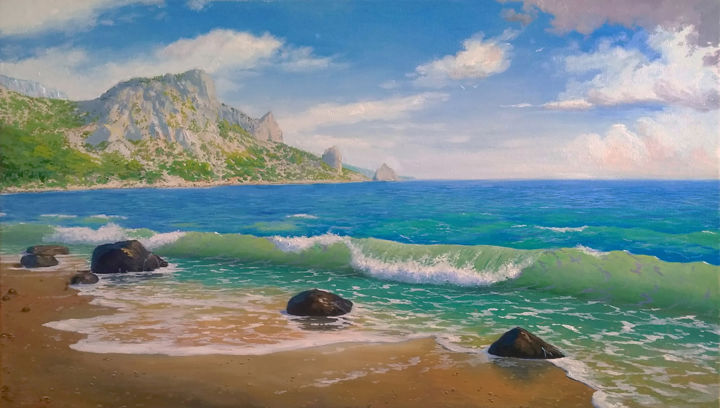 Painting titled "Surf in Katsiveli.…" by Aleksandr Bolotov, Original Artwork, Oil