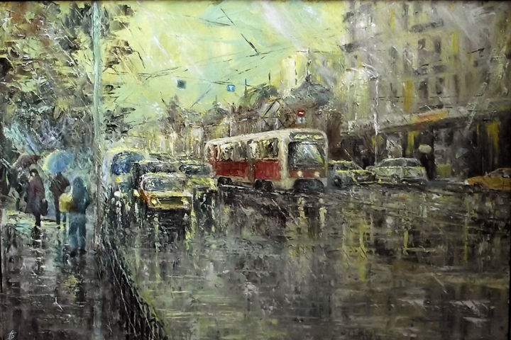 Painting titled "Rain in Irkutsk" by Alexander Boyko, Original Artwork, Oil