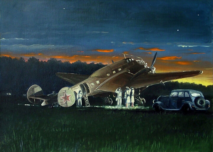 Painting titled "Plane for Stalin" by Alexander Boyko, Original Artwork, Oil