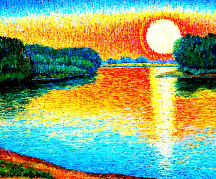 Картина под названием "Рыжий восход" - Alexander Breskin, Подлинное произведение искусства, Масло Установлен на Деревянная р…