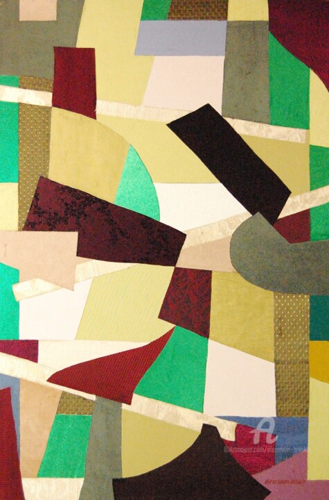 Collages titled "Экспромт" by Alexander Breskin, Original Artwork, Fabric Mounted on Cardboard