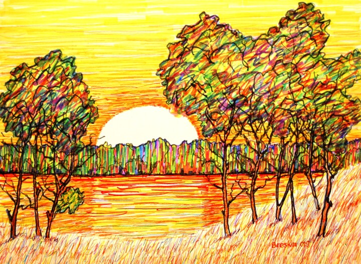 「Восход солнца над р…」というタイトルの描画 Alexander Breskinによって, オリジナルのアートワーク, コンテ