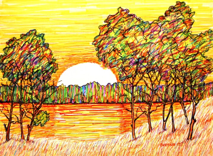 Dessin intitulée "Рассвет, начало дня" par Alexander Breskin, Œuvre d'art originale, Crayon