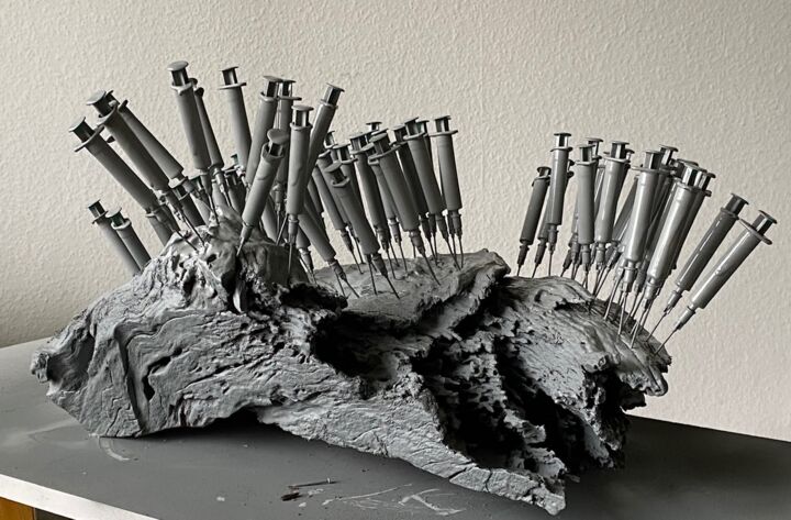 Sculptuur getiteld "Syringes in a Block…" door Alexander Friedrich, Origineel Kunstwerk, Graffiti