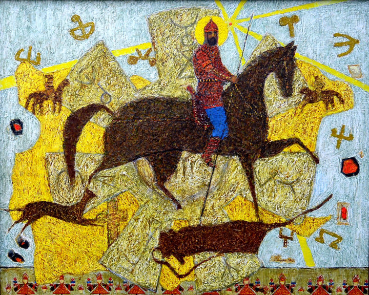 Картина под названием "The Madara horseman" - Alexander Kara, Подлинное произведение искусства, Масло