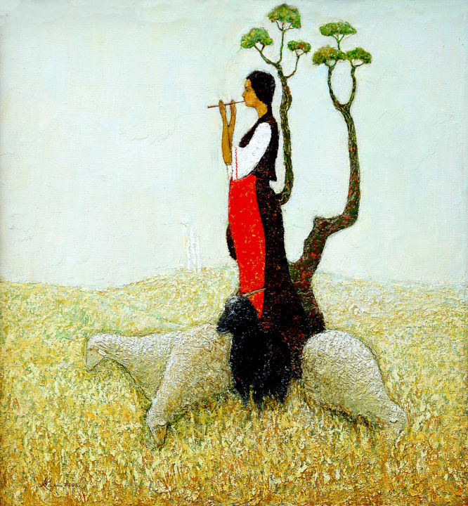 Schilderij getiteld "Melody of the nativ…" door Alexander Kara, Origineel Kunstwerk, Olie