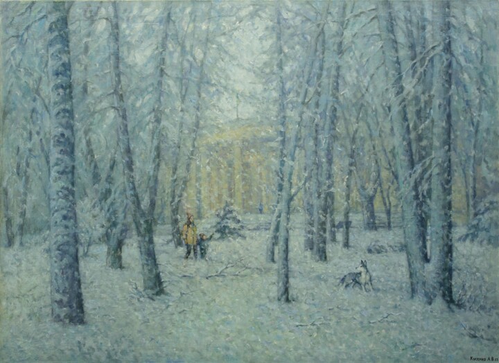 Pittura intitolato "Снег в парке" da Aleksandr Kusenko, Opera d'arte originale, Olio