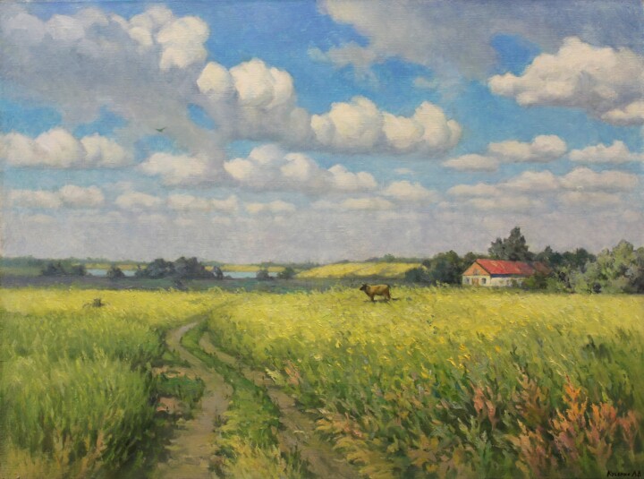 Peinture intitulée "Дорога на ферму 202…" par Aleksandr Kusenko, Œuvre d'art originale, Huile