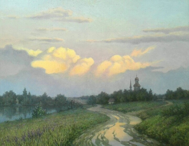 Painting titled "Летний вечер" by Aleksandr Kusenko, Original Artwork, Oil