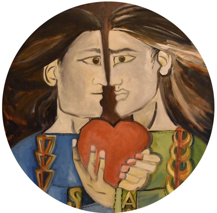 Painting titled "L'Amore" by Alexander Luigi Di Meglio, Original Artwork, Oil Mounted on Wood Stretcher frame