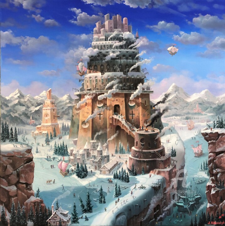 绘画 标题为“"Tower of Babel. No…” 由Александр Михальчук, 原创艺术品, 油