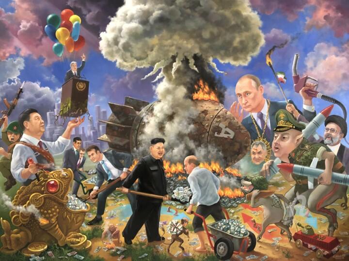Painting titled "BOMB!" by Aleksandr Mikhalchuk, Original Artwork, Oil