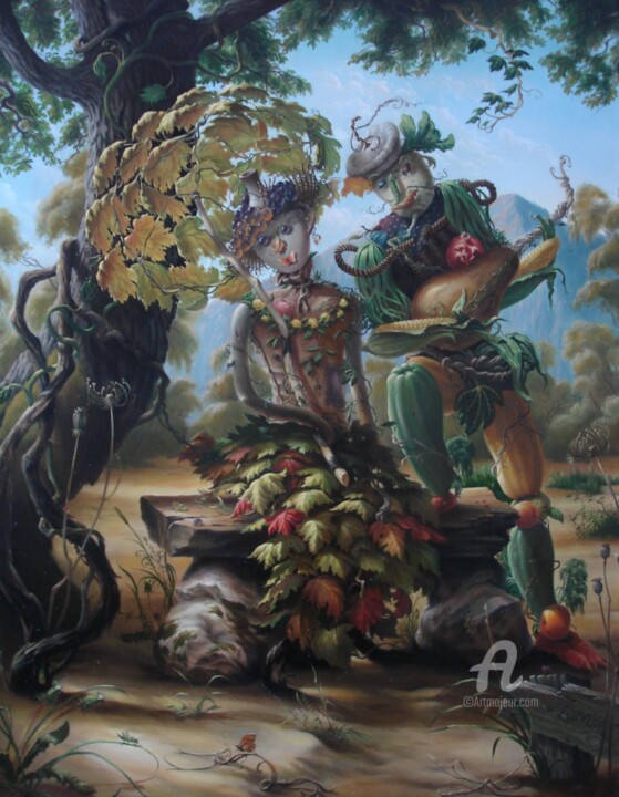 Malerei mit dem Titel "lovers" von Aleksandr Mikhalchuk, Original-Kunstwerk, Öl