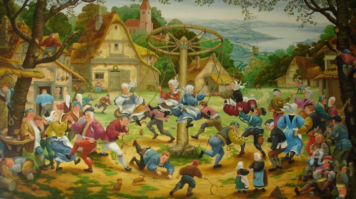 Painting titled "rural festivities" by Aleksandr Mikhalchuk, Original Artwork, Oil