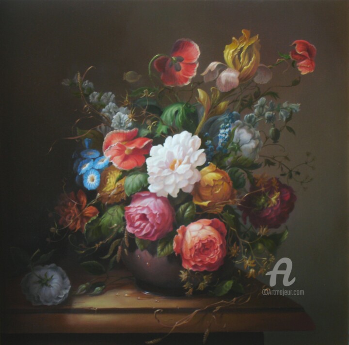 Картина под названием "Flowers." - Александр Михальчук, Подлинное произведение искусства, Масло